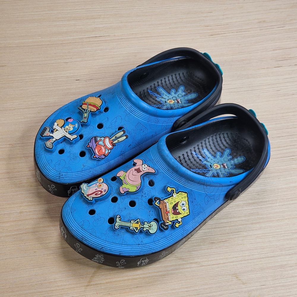 Crocs SpongeBob SquarePants Off Court Clogs Unisex M6 W8 Blue Platform Jibbitz